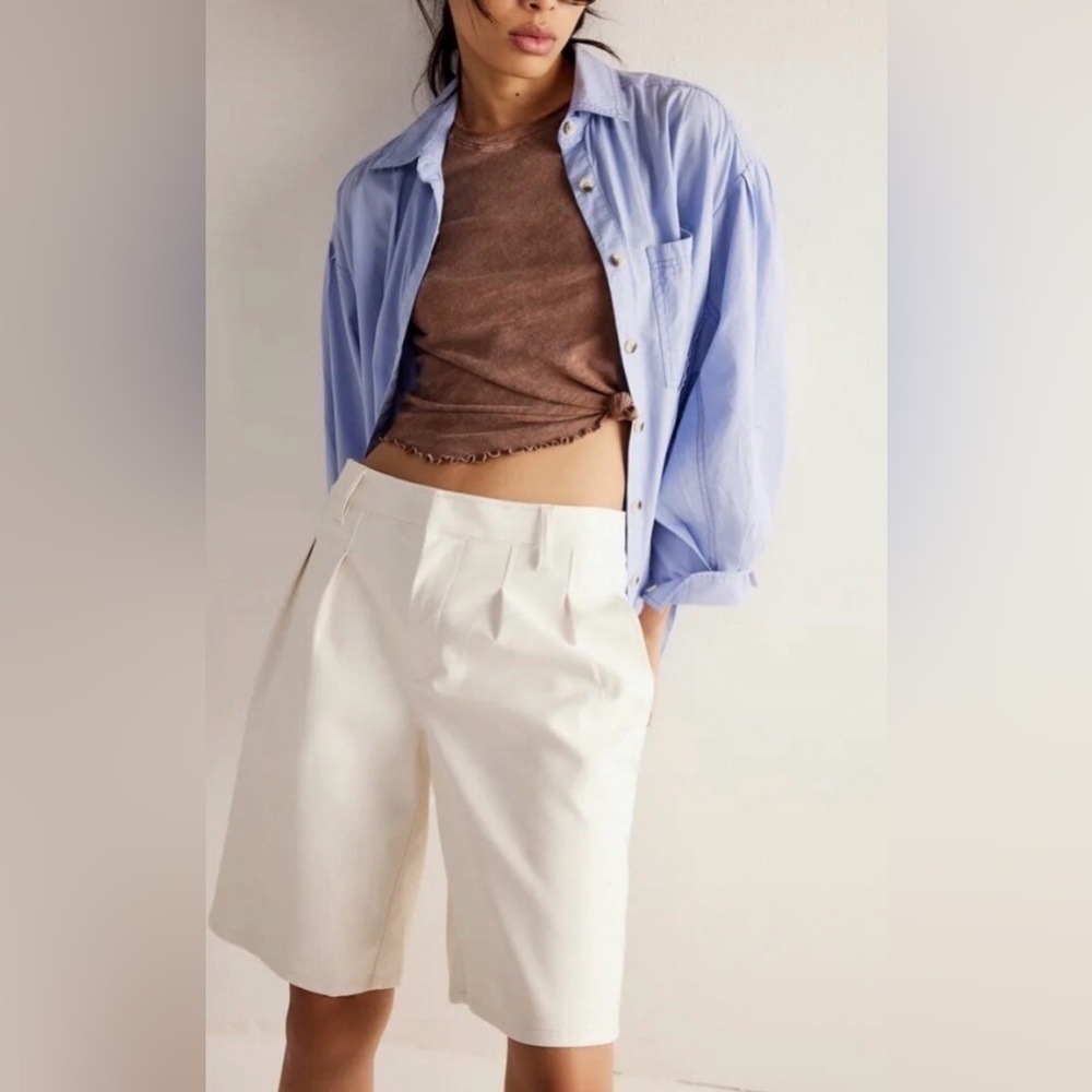 Free People Alandale Vegan Trouser Shorts Ivory Size 4 NWT